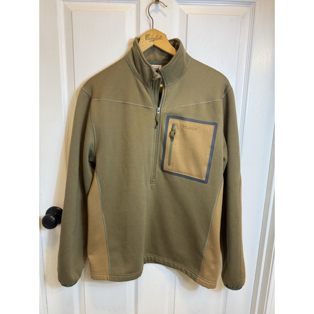 CC Filson Shuksan Half Zip Fleece Men's M Olive Tan Pullover Wool Blend Sweater